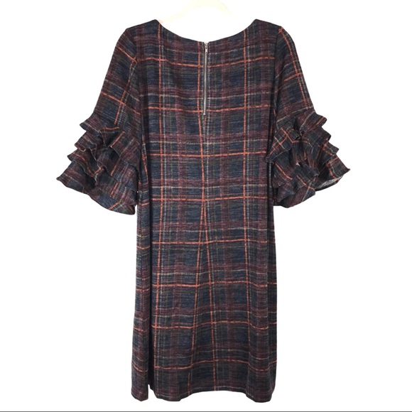 Roz & Ali Plaid Ruffle Sleeve Dress - Navy and Red - Picture 4 of 11